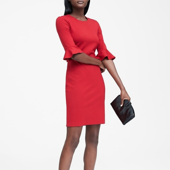 Banana Republic Dresses & Skirts - BANANA REPUBLIC Ponte Flutter-Sleeve Dress 10P RED